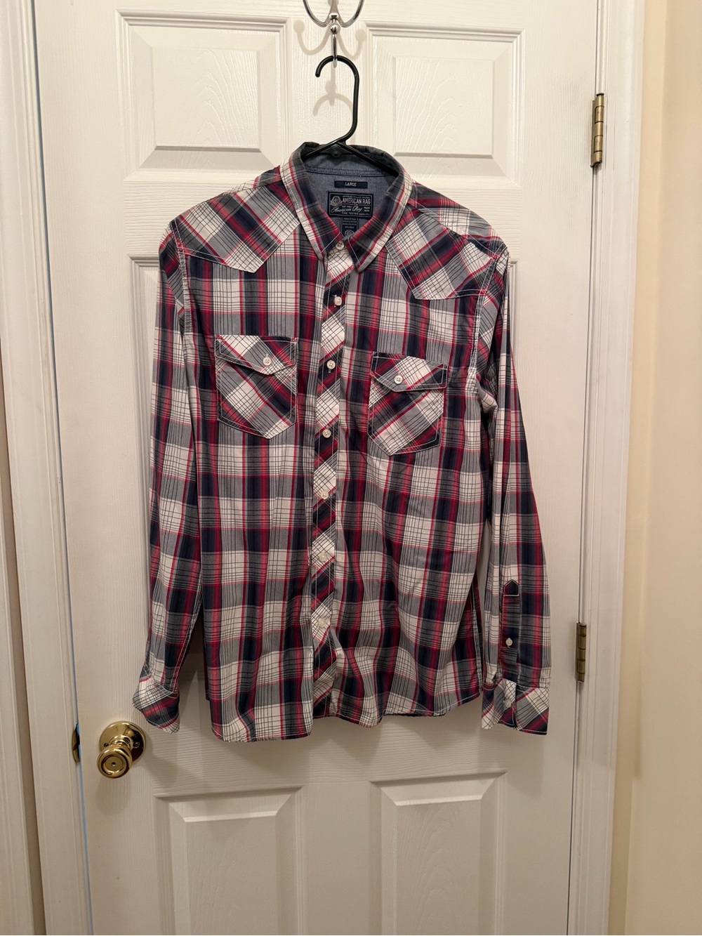 American Rag Men's Plaid Button-Down Shirt in Red, Blue & White